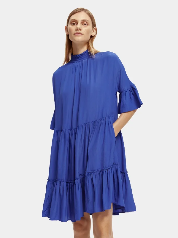 Price Slash Ruffle-sleeved tiered mini dress