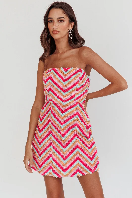 Take Advantage In Paris Embellished Chevron Mini Dress Fuchsia