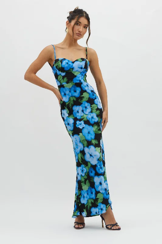 Major Savings Kasha Low Back Maxi Dress Floral Blue