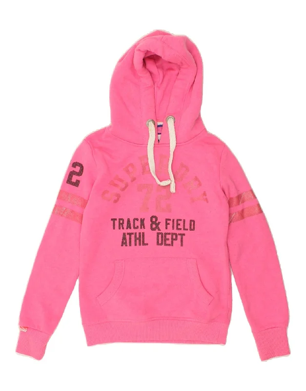 Don’t Miss Out SUPERDRY Womens Graphic Hoodie Jumper UK 6 XS Pink Cotton