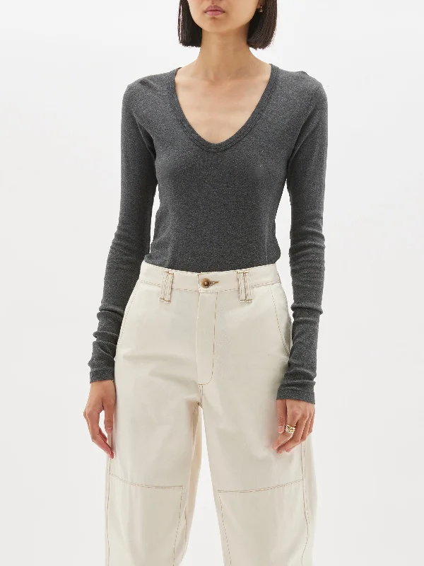 Value Deals slim rib v neck long sleeve t.shirt