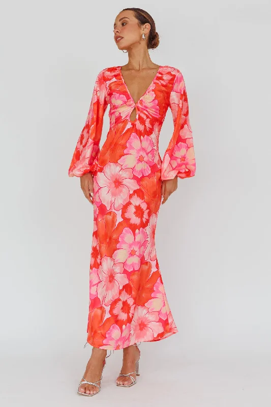 Buy More, Save More Yessica Balloon Sleeve Midi Dress Floral Pink