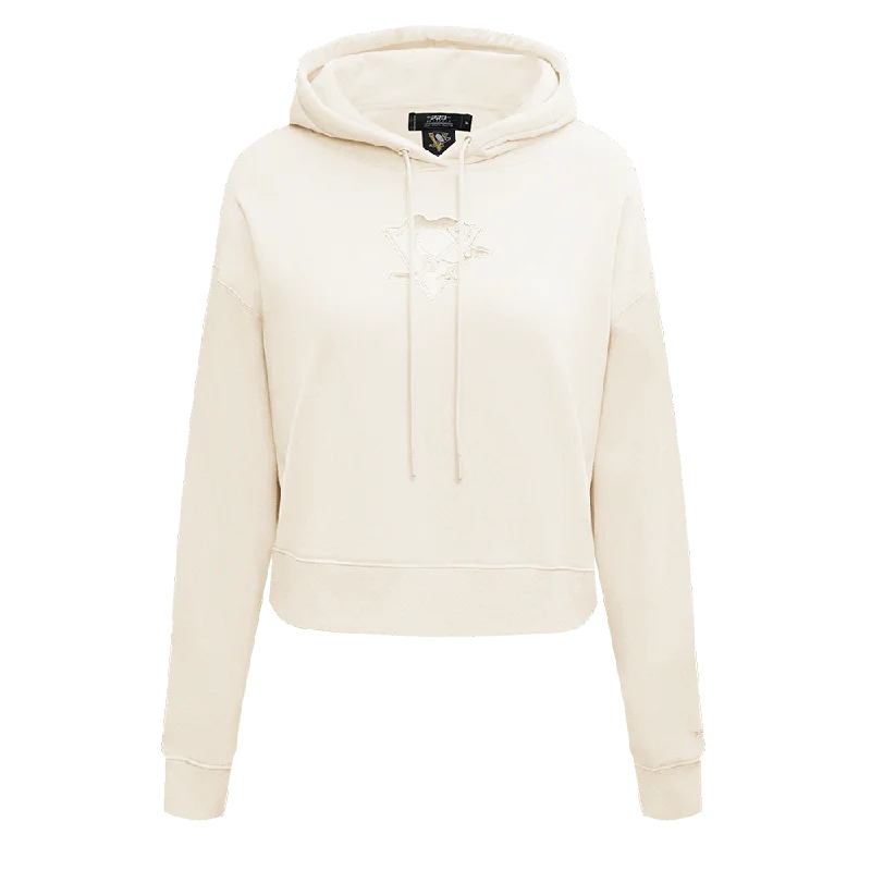 Special Price NHL PITTSBURGH PENGUINS NEUTRAL WOMEN'S CROPPED PO HOODIE (EGGSHELL)