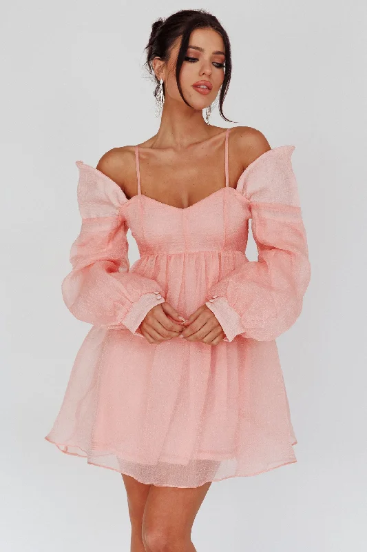 Deal Frenzy Yasi Long Sleeve Babydoll Mini Dress Peach