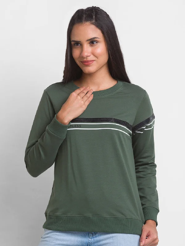 Sale Event Spykar Women Turquoise Cotton Regular Fit Plain Sweatshirt