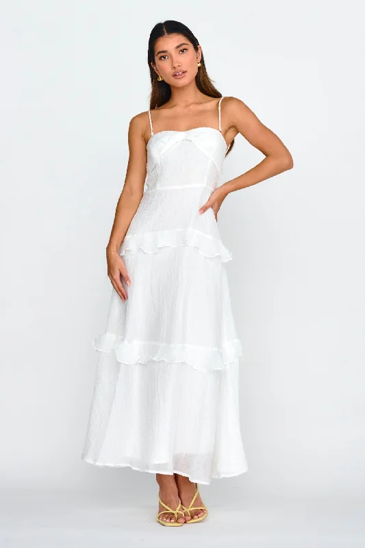 Fantastic Offers Rise & Glow Frill Trim Textured Midi Dress White