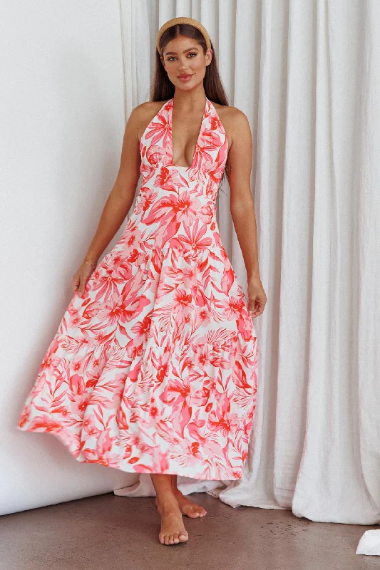 Savings Galore Bondi Keyhole Bust Maxi Dress Floral Pink
