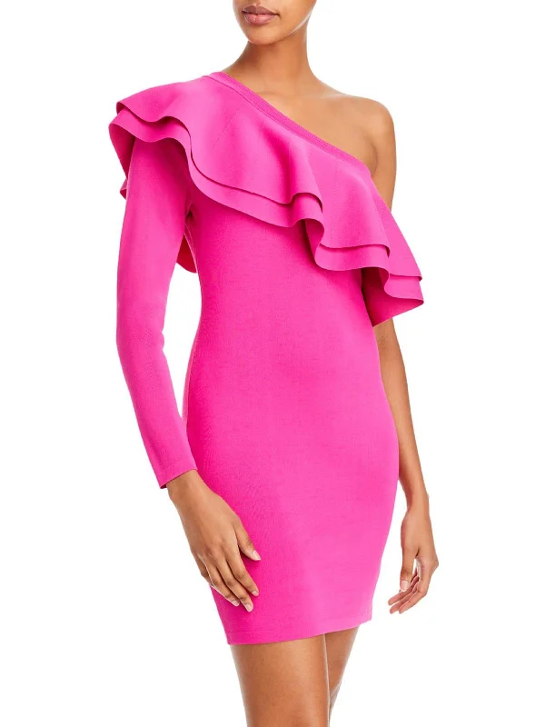 One-DAY Sale Womens Ruffled One Shoulder Cocktail and Party Dress