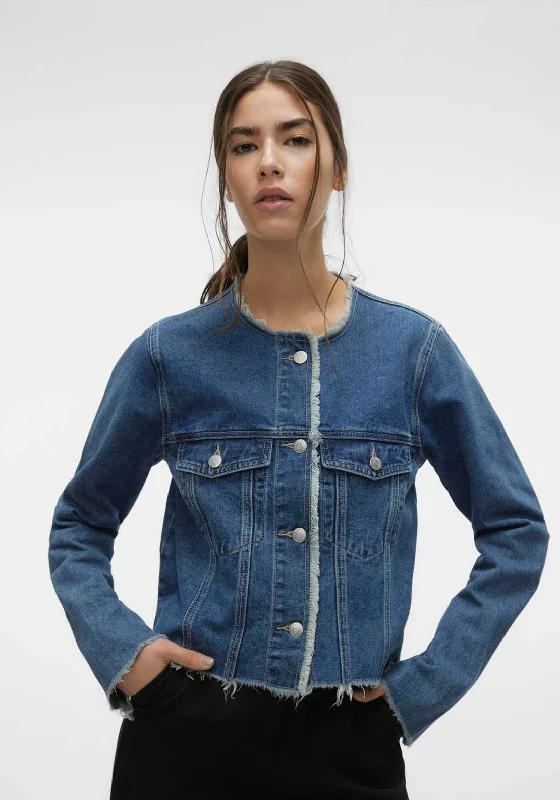 Major Savings Vero Moda Kiri Frayed Denim Jacket, Medium Blue Denim