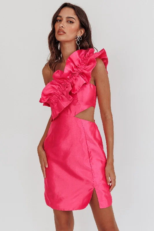 Price Break NY Moment Wide Ruffle Shoulder Mini Dress Pink