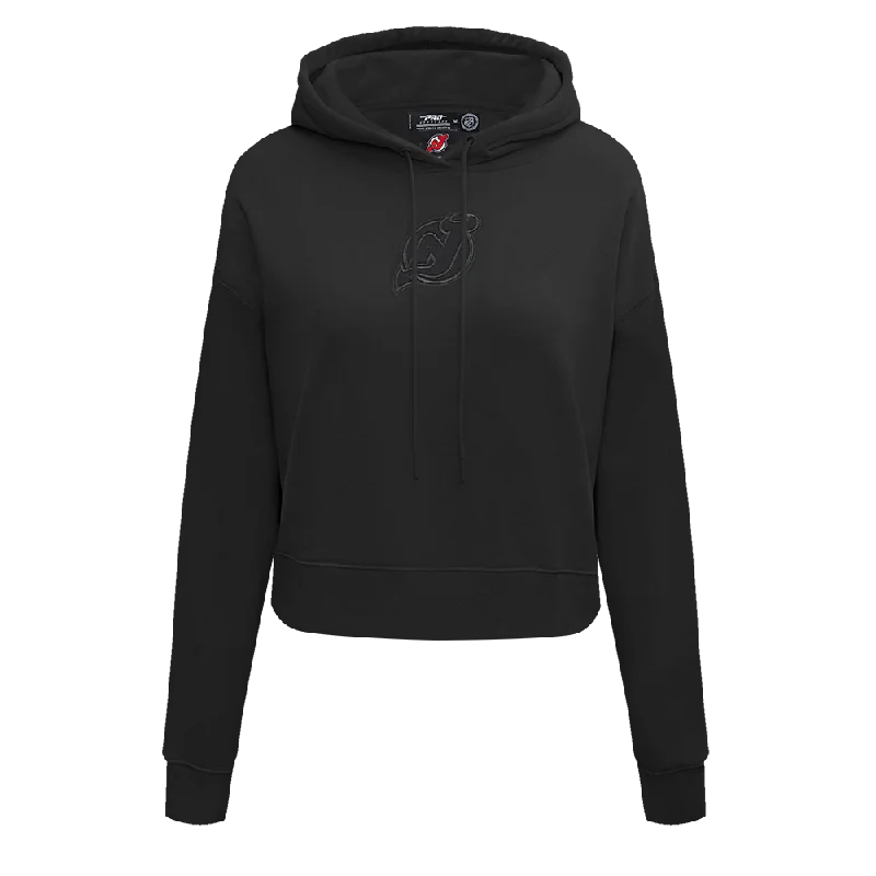 Discount Days NHL NEW JERSEY DEVILS NEUTRAL WOMEN'S CROPPED PO HOODIE (BLACK)