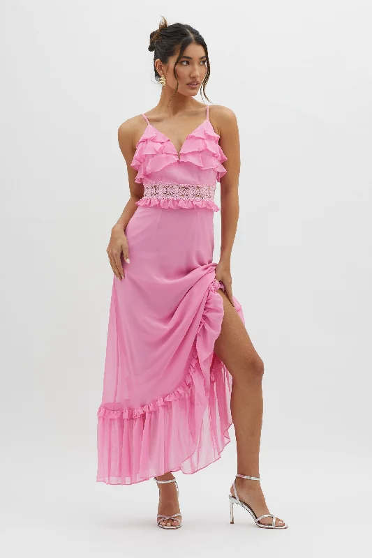 Holiday Sale Spirited Ruffle Bust Maxi Dress Pink