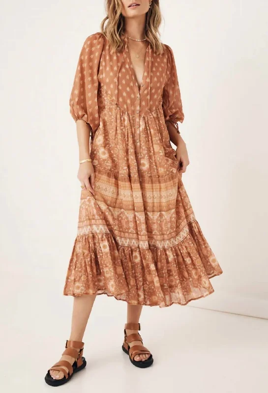 New Markdowns Utopia Short Sleeve Midi Dress in Cinnamon