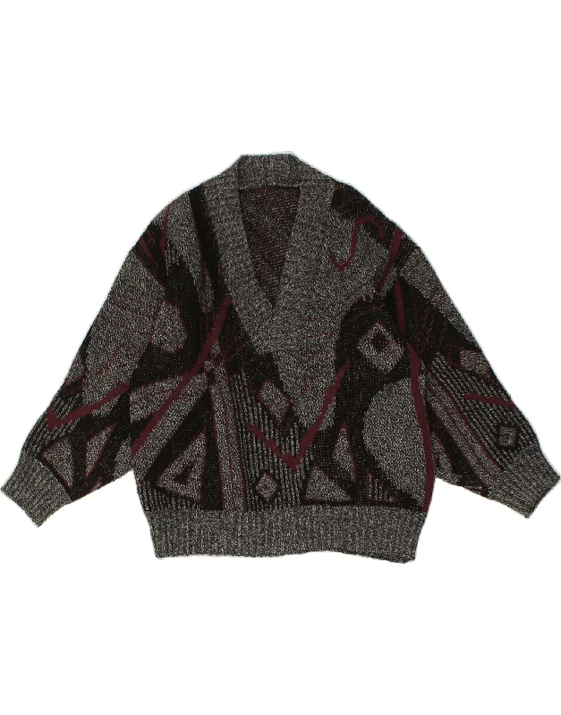 Deal Dash VINTAGE Womens V-Neck Jumper Sweater UK 14 Large Grey Geometric