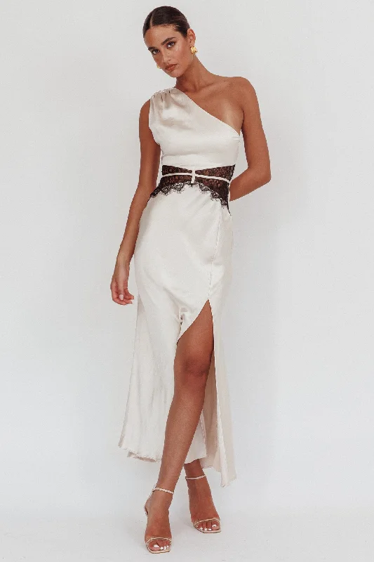 Blowout Sale Tarly Lace Waist One-Shoulder Maxi Dress Champagne
