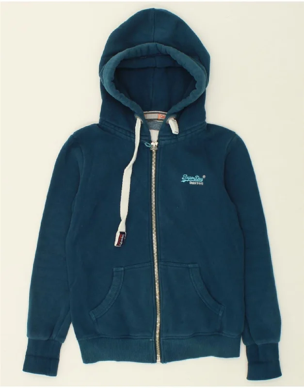 Grand Opening Sale SUPERDRY Womens Graphic Zip Hoodie Sweater UK 10 Small Blue Cotton