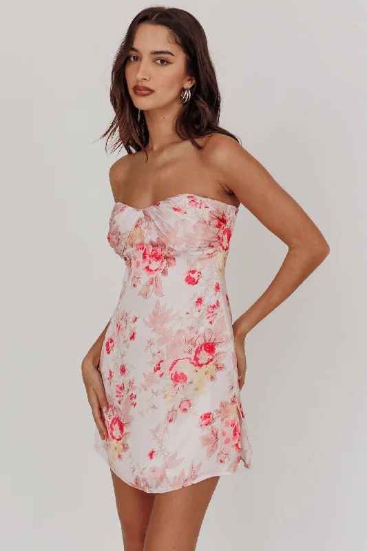 Markdown Madness Sian Strapless Sweetheart Mini Dress Floral Pink