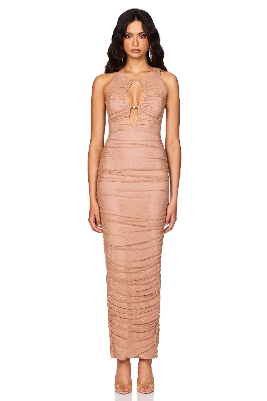 Daily Specials Nookie Crystal Halter Maxi Dress - Nude