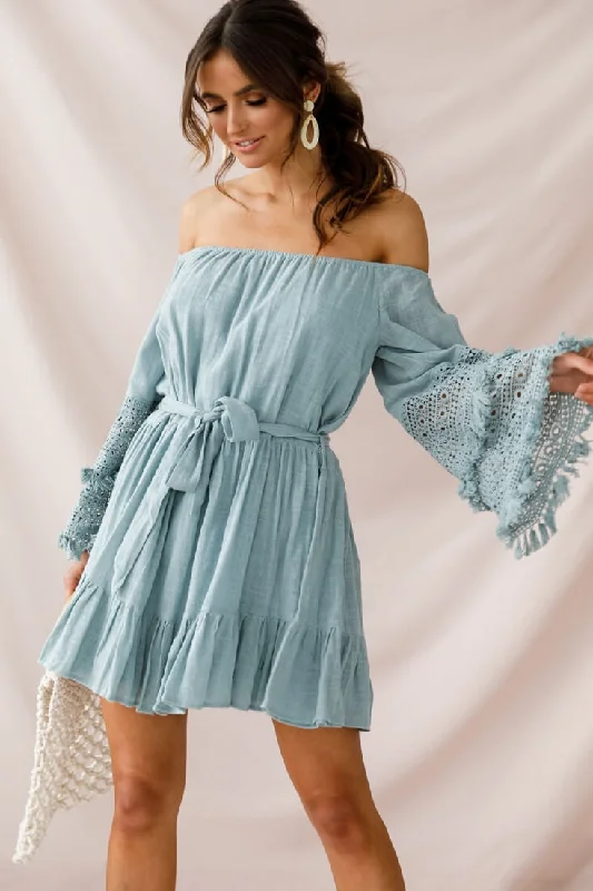 Final Sale Mona Off-Shoulder Embellished Sleeve Dress Sage