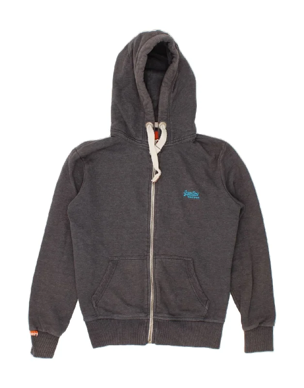 Online Exclusive SUPERDRY Womens Zip Hoodie Sweater UK 14 Medium Grey Cotton