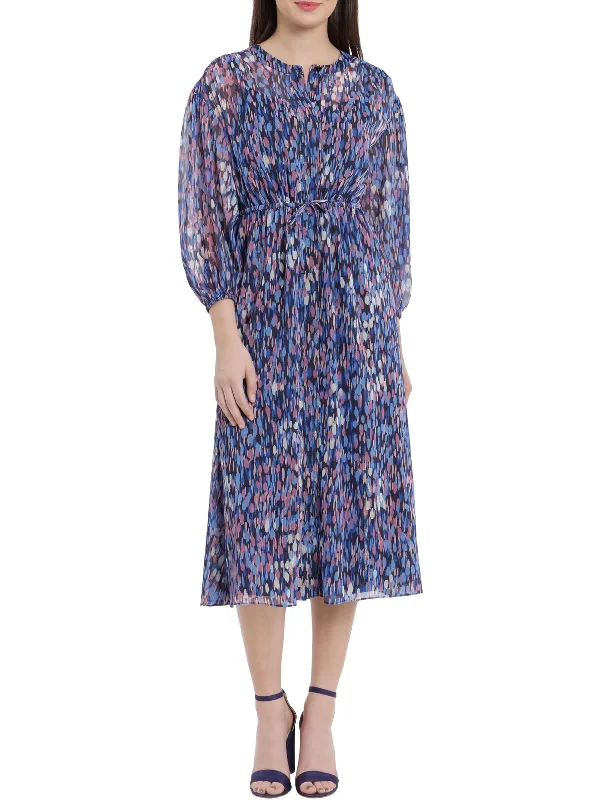 Super Deal Womens Printed Mid Calf Fit & Flare Dress