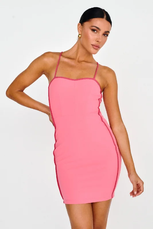 Price Drop Future Awaits Lace-Up Back Mini Dress Hot Pink