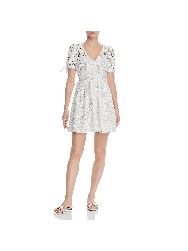 Extra Savings Womens Puff Sleeve Button Front Party Dress