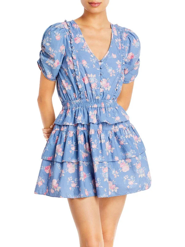 Don't Miss Womens Floral Print Short Fit & Flare Dress