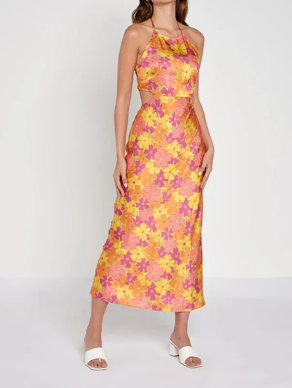 Low Prices Recycled Satin Cutout Maxi Dress in Multi Print