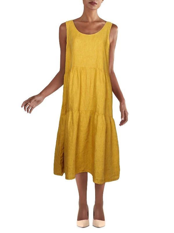 YEAR-End Sale Womens Linen Midi Shift Dress