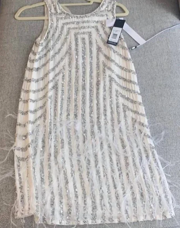 New Markdowns Sequin Feather Dress in Ivory
