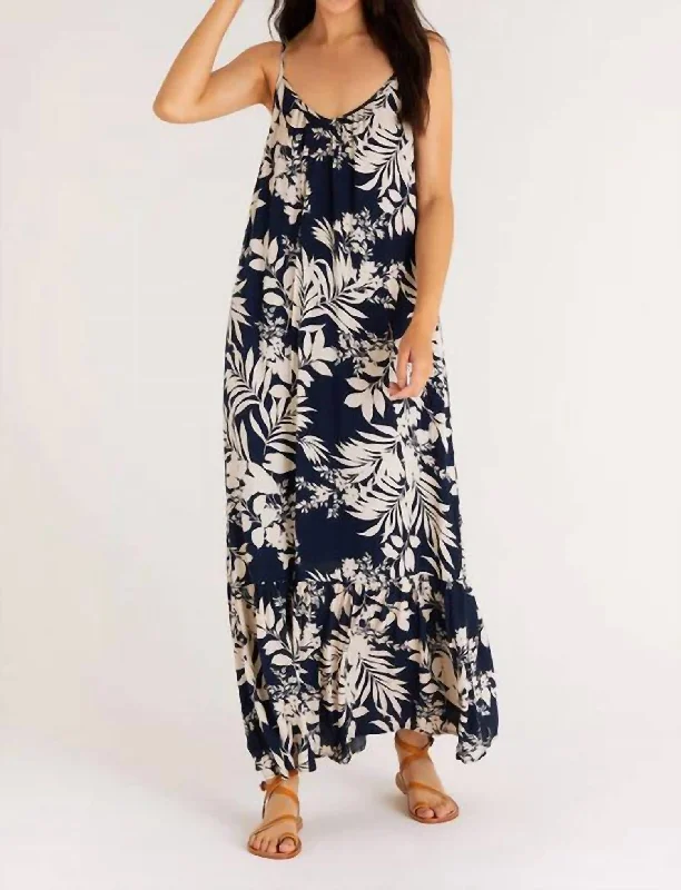 Don't Wait Rocco Tropical Floral Maxi Dress in Midnight Blue
