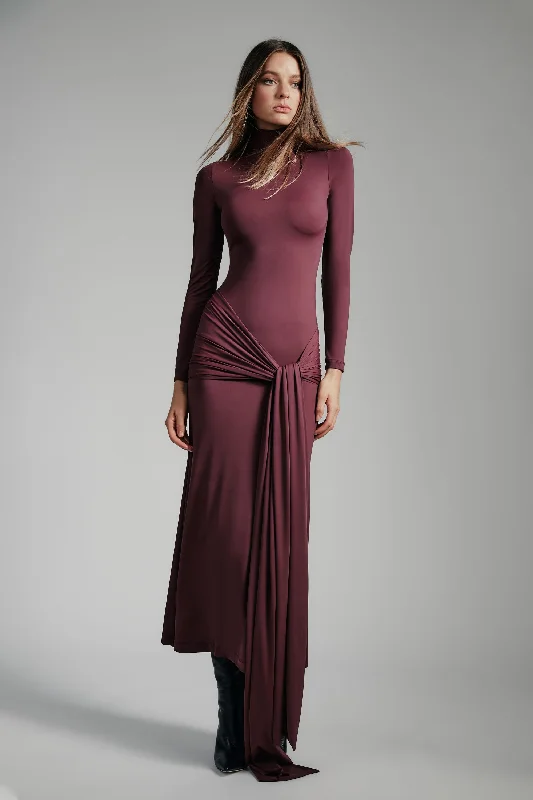 Loyalty Reward Alix Tie Front Maxi Dress - Deep Plum