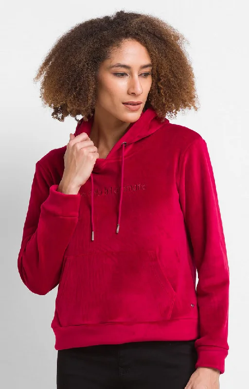 Early Bird Discount Spykar Wine Cotton Blend Full Sleeve Hooded Sweatshirts For Women